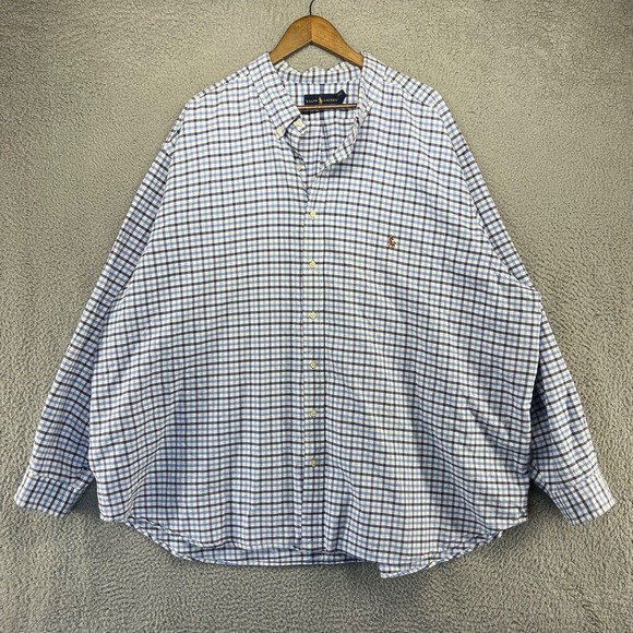 Ralph Lauren Other - Ralph Lauren Shirt Men's 3XL Big White Blue Gingham Button Down Flesh Pony Logo